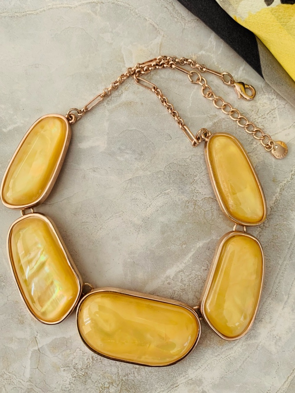 Charter Club Iridescent Yellow Glass Statement Necklace with Rose Gold Chain - Picture 5 of 5